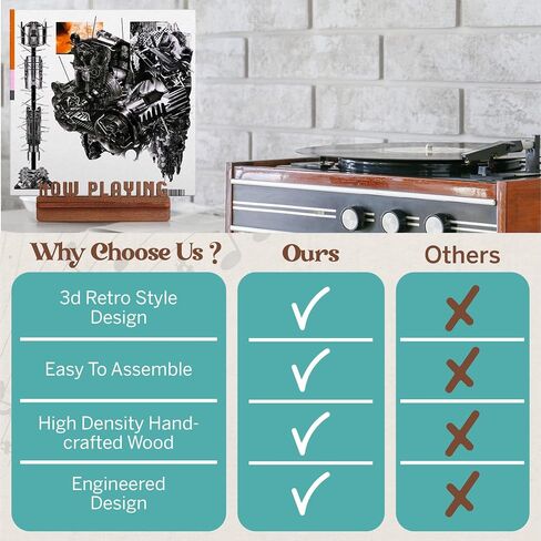 Aikyam Records Now Playing Vinyl Record Stand 3D Retro Holder For Vinyl Records Wood Record Stand Vinyl Gift Ideas Turntable Accessories Album Record Holder LP Vinyl Record Storage Display Stand in Saudi Arabia