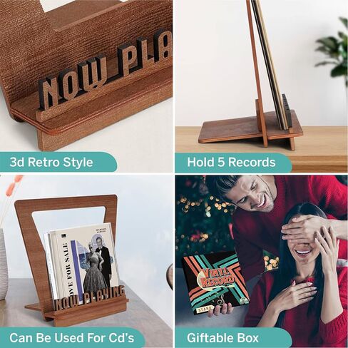 Aikyam Records Now Playing Vinyl Record Stand 3D Retro Holder For Vinyl Records Wood Record Stand Vinyl Gift Ideas Turntable Accessories Album Record Holder LP Vinyl Record Storage Display Stand in Saudi Arabia