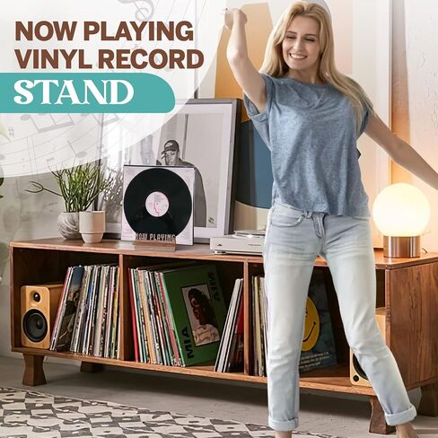 Aikyam Records Now Playing Vinyl Record Stand 3D Retro Holder For Vinyl Records Wood Record Stand Vinyl Gift Ideas Turntable Accessories Album Record Holder LP Vinyl Record Storage Display Stand in Saudi Arabia