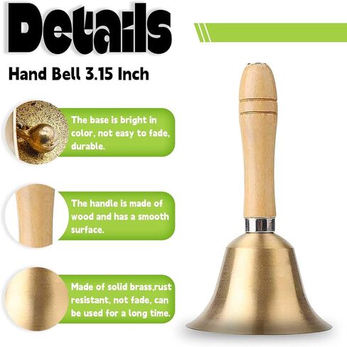 Hand Bell, 3.15 Inch Hand Held Bell with Wooden Handle, Super Loud Solid Brass Hand Call Bell for Adults, Used for Christmas, Weddings, Service, School, Animal in Saudi Arabia