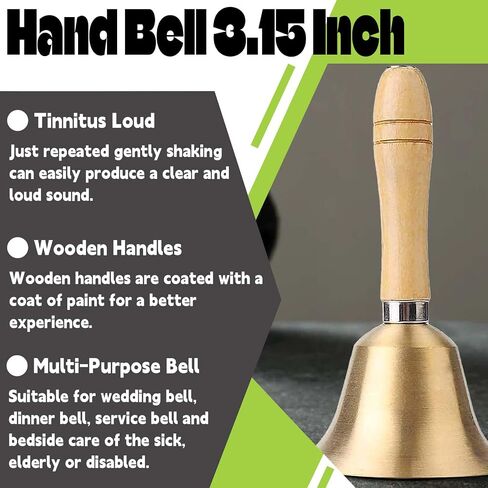 Hand Bell, 3.15 Inch Hand Held Bell with Wooden Handle, Super Loud Solid Brass Hand Call Bell for Adults, Used for Christmas, Weddings, Service, School, Animal in Saudi Arabia