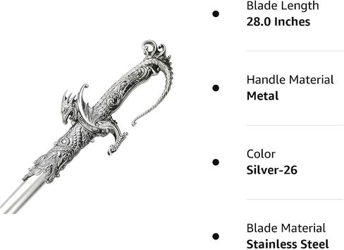 Saint George Dragon Saber Fantasy Knight Sword - Dull Blade - for Collections, Gifts in Kuwait