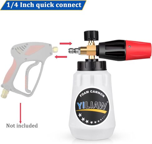 Yiliaw Snow Foam Cannon for Pressure Washer Big Mouth Soap Foam Cannons with 1/4 Inch Quick Connector Adjustable Nozzle Car Wash Foam Blaster,4000PSI,1L in Saudi Arabia