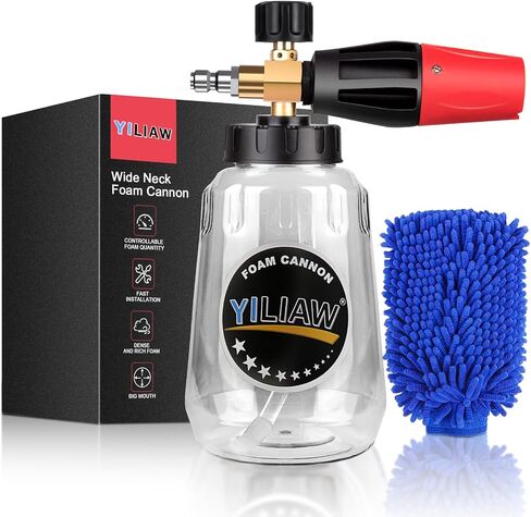 Yiliaw Snow Foam Cannon for Pressure Washer Big Mouth Soap Foam Cannons with 1/4 Inch Quick Connector Adjustable Nozzle Car Wash Foam Blaster,4000PSI,1L in Kuwait