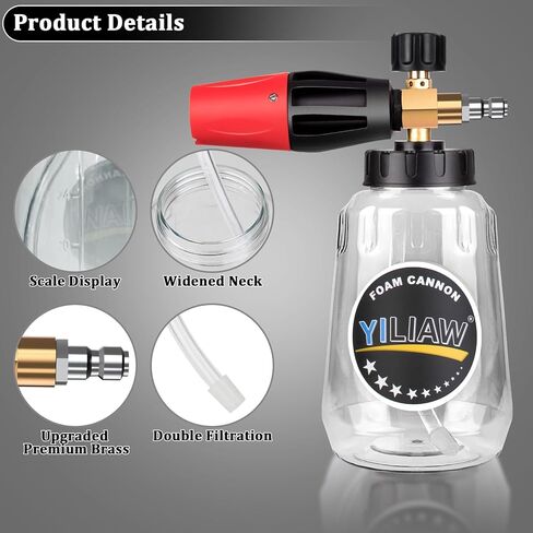 Yiliaw Snow Foam Cannon for Pressure Washer Big Mouth Soap Foam Cannons with 1/4 Inch Quick Connector Adjustable Nozzle Car Wash Foam Blaster,4000PSI,1L in Kuwait