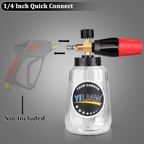 Yiliaw Snow Foam Cannon for Pressure Washer Big Mouth Soap Foam Cannons with 1/4 Inch Quick Connector Adjustable Nozzle Car Wash Foam Blaster,4000PSI,1L in Kuwait
