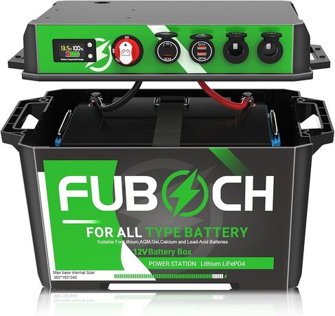 صندوق بطارية ذكي FUBOCH، علبة بطارية 12 فولت مع منفذ Qc3.0 من النوع C، مقبس سيارة أندرسون، متعدد الوظائف، الفولتميتر للسيارة البحرية RV متوافق مع معظم أنواع ومجموعات البطاريات (البطارية غير متضمنة) in Kuwait