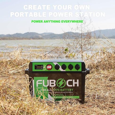 صندوق بطارية ذكي FUBOCH، علبة بطارية 12 فولت مع منفذ Qc3.0 من النوع C، مقبس سيارة أندرسون، متعدد الوظائف، الفولتميتر للسيارة البحرية RV متوافق مع معظم أنواع ومجموعات البطاريات (البطارية غير متضمنة) in Kuwait
