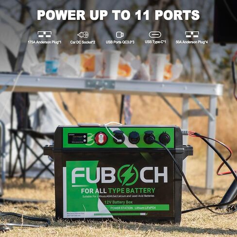 صندوق بطارية ذكي FUBOCH، علبة بطارية 12 فولت مع منفذ Qc3.0 من النوع C، مقبس سيارة أندرسون، متعدد الوظائف، الفولتميتر للسيارة البحرية RV متوافق مع معظم أنواع ومجموعات البطاريات (البطارية غير متضمنة) in Kuwait