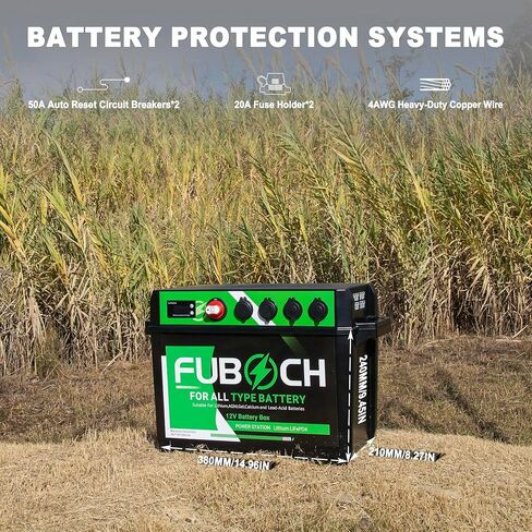 صندوق بطارية ذكي FUBOCH، علبة بطارية 12 فولت مع منفذ Qc3.0 من النوع C، مقبس سيارة أندرسون، متعدد الوظائف، الفولتميتر للسيارة البحرية RV متوافق مع معظم أنواع ومجموعات البطاريات (البطارية غير متضمنة) in Kuwait