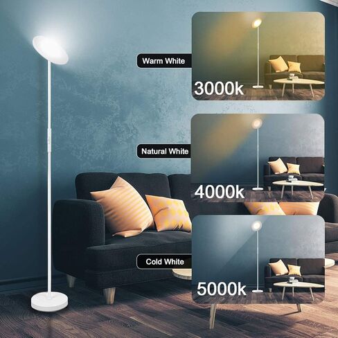 LED Torchiere Floor Lamp with Remote, Stepless Dimmable Standing Lamp | Super bright uplight fills ceilings and dark corners for living rooms, bedrooms, home offices, reading nooks and apartments in Saudi Arabia