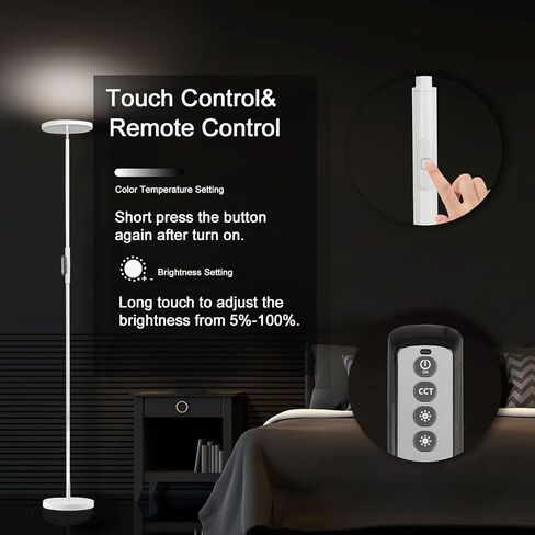 LED Torchiere Floor Lamp with Remote, Stepless Dimmable Standing Lamp | Super bright uplight fills ceilings and dark corners for living rooms, bedrooms, home offices, reading nooks and apartments in Saudi Arabia
