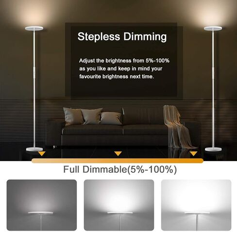 LED Torchiere Floor Lamp with Remote, Stepless Dimmable Standing Lamp | Super bright uplight fills ceilings and dark corners for living rooms, bedrooms, home offices, reading nooks and apartments in Saudi Arabia