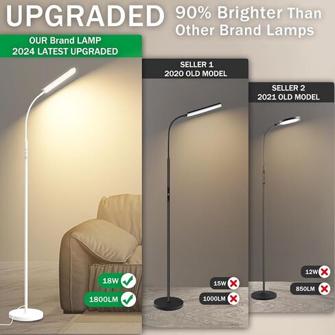 [جديد 2024] مصباح أرضي، 18 وات 1800 لومن مصباح إضاءة LED فائق السطوع مع جهاز تحكم عن بعد ويعمل مع قابس ذكي، توقيت خافت للعناية بالعين، ضوء للقراءة، مصباح أرضي حديث لغرفة المعيشة وغرفة النوم والمكتب in Kuwait