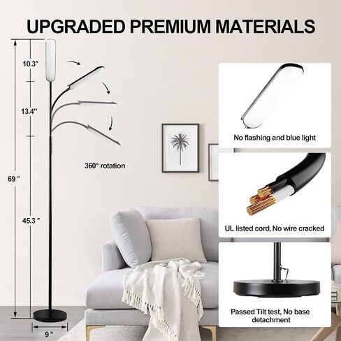 [2024 New] Floor Lamp, 18W 1800LM Super Bright LED Light Lamp with Remote & Works with Smart Plug, Dimmable Timing Eye Caring Reading Light Modern Standing Floor Lamp for Living Room Bedroom Office in Saudi Arabia