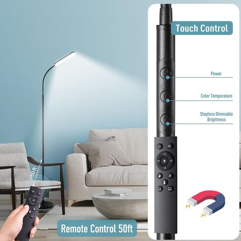 [2024 New] Floor Lamp, 18W 1800LM Super Bright LED Light Lamp with Remote & Works with Smart Plug, Dimmable Timing Eye Caring Reading Light Modern Standing Floor Lamp for Living Room Bedroom Office in Saudi Arabia