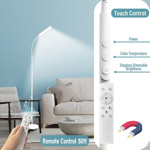 [جديد 2024] مصباح أرضي، 18 وات 1800 لومن مصباح إضاءة LED فائق السطوع مع جهاز تحكم عن بعد ويعمل مع قابس ذكي، توقيت خافت للعناية بالعين، ضوء للقراءة، مصباح أرضي حديث لغرفة المعيشة وغرفة النوم والمكتب in Kuwait