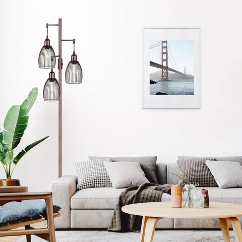 مصباح أرضي قابل للتعتيم، 3 × 800 لومن مصابيح إديسون LED متضمنة، مصباح أرضي صناعي للمزرعة مصباح شجرة قائم مع قفص دمعة أنيق طويل القامة لغرفة المعيشة وغرفة النوم والمكتب وغرفة الطعام باللون الأسود in Kuwait