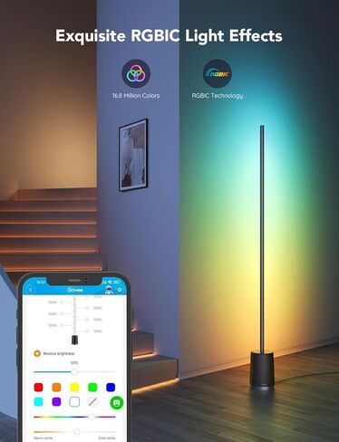 مصباح أرضي Govee، مصباح زاوية متغير اللون RGBIC Lyra، مصابيح LED حديثة مع التحكم في تطبيق Wi-Fi، 64+ مشهد، أوضاع DIY، مزامنة الموسيقى، مصباح قائم، مناسب لغرفة النوم in Kuwait