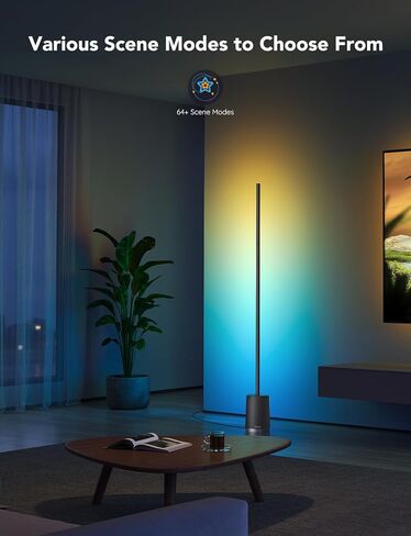 مصباح أرضي Govee، مصباح زاوية متغير اللون RGBIC Lyra، مصابيح LED حديثة مع التحكم في تطبيق Wi-Fi، 64+ مشهد، أوضاع DIY، مزامنة الموسيقى، مصباح قائم، مناسب لغرفة النوم in Kuwait