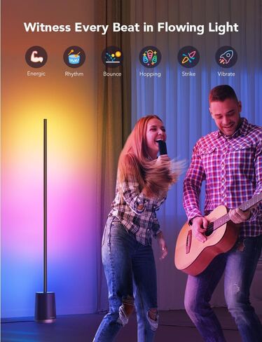 مصباح أرضي Govee، مصباح زاوية متغير اللون RGBIC Lyra، مصابيح LED حديثة مع التحكم في تطبيق Wi-Fi، 64+ مشهد، أوضاع DIY، مزامنة الموسيقى، مصباح قائم، مناسب لغرفة النوم in Kuwait