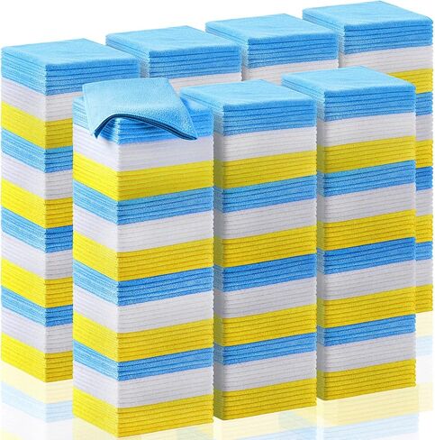 Oudain 200Pcs 16x16 Inch Microfiber Cleaning Cloth Towels for Car, Highly Absorbent Cleaning Rag Washable Reusable Multi-Purpose Wiper Cloths for Wash Car Home Pet Drying Dusting (Blue, Yellow, White) in Saudi Arabia