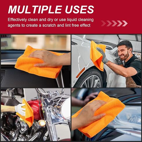 Oudain 200Pcs 16x16 Inch Microfiber Cleaning Cloth Towels for Car, Highly Absorbent Cleaning Rag Washable Reusable Multi-Purpose Wiper Cloths for Wash Car Home Pet Drying Dusting (Blue, Yellow, White) in Saudi Arabia