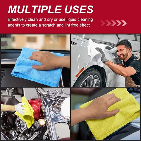 Oudain 200Pcs 16x16 Inch Microfiber Cleaning Cloth Towels for Car, Highly Absorbent Cleaning Rag Washable Reusable Multi-Purpose Wiper Cloths for Wash Car Home Pet Drying Dusting (Blue, Yellow, White) in Saudi Arabia