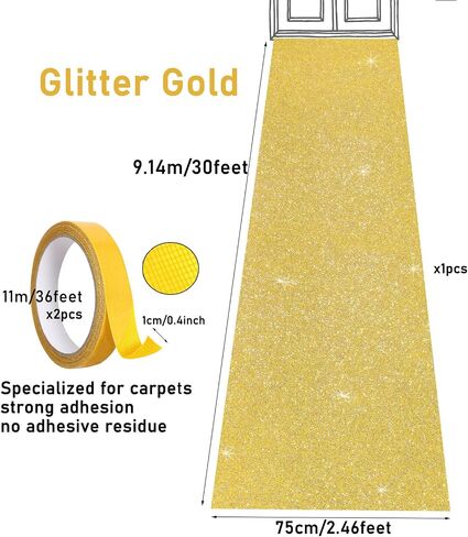 Carpet Runner Runway Rug, Glitter Gold Carpet Runner 55 GSM Thickness (2.46 x 17Feet) for Wedding Party Hallway Rug, Christmas Xmas Thanksgiving in Saudi Arabia
