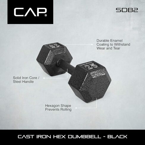 CAP Barbell دمبل سداسي من حديد الزهر الأسود | 5-120 رطل | مفردة أو زوجية in Saudi Arabia