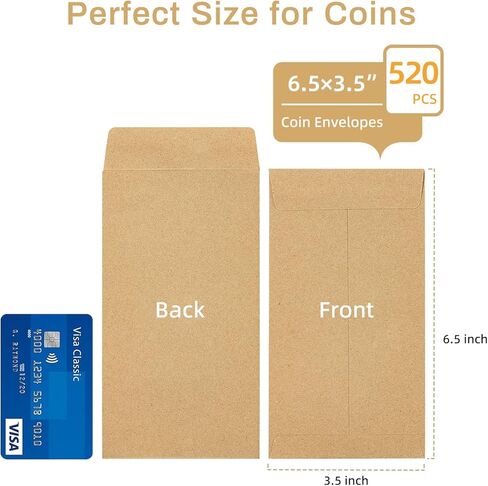 Money Envelopes for Cash, 520Pack Brown Kraft Paper Envelopes are Suitable for 100 Envelopes Money Saving Challenge, Self - Adhesive Cash Envelopes for Coins, Cash, Credit Cards(6.5" x 3.5") in Kuwait