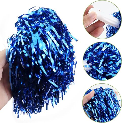 WYOMER 12 Pack Cheerleading pom poms Metallic Foil Cheer Pom Poms Cheer Costume Accessory for Party Dance Sports (Blue) in Saudi Arabia
