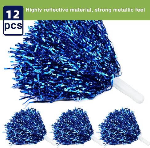 WYOMER 12 Pack Cheerleading pom poms Metallic Foil Cheer Pom Poms Cheer Costume Accessory for Party Dance Sports (Blue) in Saudi Arabia