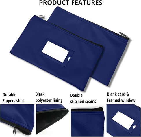 حقيبة إيداع بنك المال بسحاب | الأسود والأزرق الداكن | 11x6 بوصة | حقيبة محفظة مصنوعة من الجلد المتين للنقود النقدية للرجال والنساء مع نافذة معرف مؤطرة وبطاقة فارغة | بواسطة جيدابراند in Kuwait