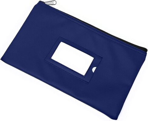 حقيبة إيداع بنك المال بسحاب | الأسود والأزرق الداكن | 11x6 بوصة | حقيبة محفظة مصنوعة من الجلد المتين للنقود النقدية للرجال والنساء مع نافذة معرف مؤطرة وبطاقة فارغة | بواسطة جيدابراند in Kuwait