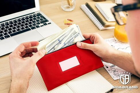 حقيبة إيداع بنك المال بسحاب | الأزرق الداكن والأحمر | 11x6 بوصة | حقيبة محفظة مصنوعة من الجلد المتين للنقود النقدية للرجال والنساء مع نافذة معرف مؤطرة وبطاقة فارغة | بواسطة جيدابراند in Kuwait