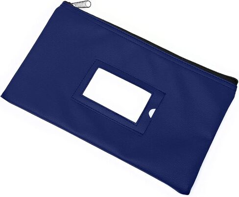 حقيبة إيداع بنك المال بسحاب | الأزرق الداكن والأحمر | 11x6 بوصة | حقيبة محفظة مصنوعة من الجلد المتين للنقود النقدية للرجال والنساء مع نافذة معرف مؤطرة وبطاقة فارغة | بواسطة جيدابراند in Kuwait