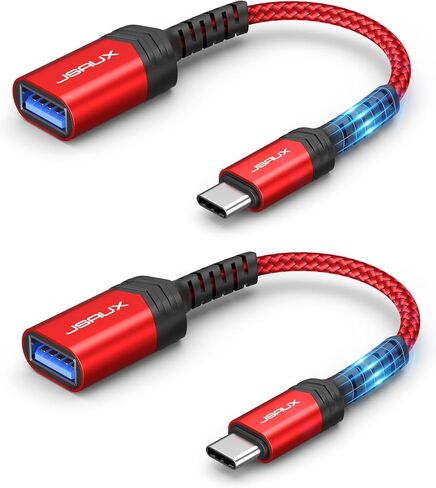 محول JSAUX USB C إلى USB، [عبوة من قطعتين بطول 0.5 قدم] كابل OTG من النوع C 3.0 أثناء التنقل من النوع C ذكر إلى USB A أنثى متوافق مع MacBook Pro 2018 2017، وSamsung Galaxy S20 S20+ Ultra S8 S9 Note 10 - أحمر in Saudi Arabia