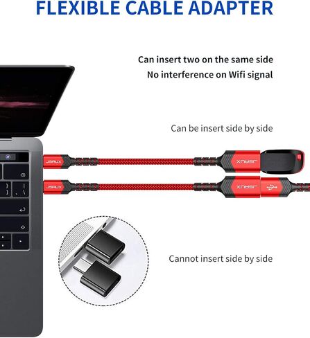 محول JSAUX USB C إلى USB، [عبوة من قطعتين بطول 0.5 قدم] كابل OTG من النوع C 3.0 أثناء التنقل من النوع C ذكر إلى USB A أنثى متوافق مع MacBook Pro 2018 2017، وSamsung Galaxy S20 S20+ Ultra S8 S9 Note 10 - أحمر in Saudi Arabia