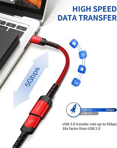 محول JSAUX USB C إلى USB، [عبوة من قطعتين بطول 0.5 قدم] كابل OTG من النوع C 3.0 أثناء التنقل من النوع C ذكر إلى USB A أنثى متوافق مع MacBook Pro 2018 2017، وSamsung Galaxy S20 S20+ Ultra S8 S9 Note 10 - أحمر in Saudi Arabia