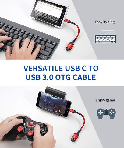 محول JSAUX USB C إلى USB، [عبوة من قطعتين بطول 0.5 قدم] كابل OTG من النوع C 3.0 أثناء التنقل من النوع C ذكر إلى USB A أنثى متوافق مع MacBook Pro 2018 2017، وSamsung Galaxy S20 S20+ Ultra S8 S9 Note 10 - أحمر in Saudi Arabia