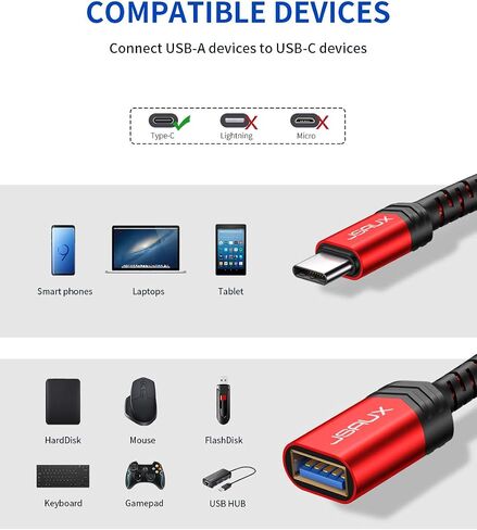 محول JSAUX USB C إلى USB، [عبوة من قطعتين بطول 0.5 قدم] كابل OTG من النوع C 3.0 أثناء التنقل من النوع C ذكر إلى USB A أنثى متوافق مع MacBook Pro 2018 2017، وSamsung Galaxy S20 S20+ Ultra S8 S9 Note 10 - أحمر in Saudi Arabia