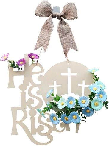 Easter He is Risen Door Sign, Wreaths for Front Door Decorations, Religious Hanger Spring Hanging Ornaments for Wall Home Farmhouse Indoor Outdoor in Saudi Arabia