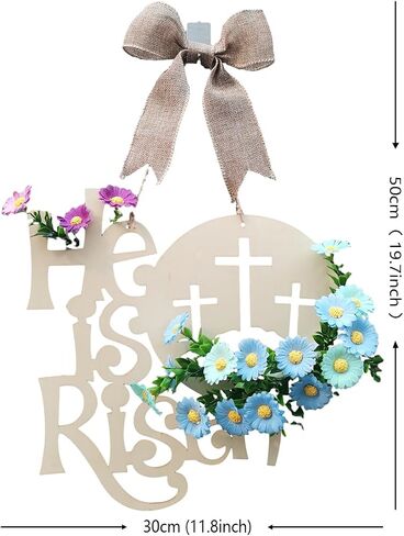 Easter He is Risen Door Sign, Wreaths for Front Door Decorations, Religious Hanger Spring Hanging Ornaments for Wall Home Farmhouse Indoor Outdoor in Saudi Arabia