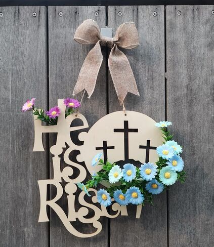 Easter He is Risen Door Sign, Wreaths for Front Door Decorations, Religious Hanger Spring Hanging Ornaments for Wall Home Farmhouse Indoor Outdoor in Saudi Arabia