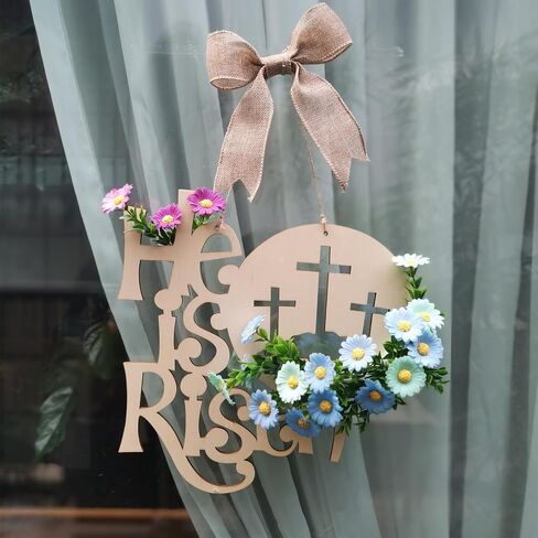 Easter He is Risen Door Sign, Wreaths for Front Door Decorations, Religious Hanger Spring Hanging Ornaments for Wall Home Farmhouse Indoor Outdoor in Saudi Arabia