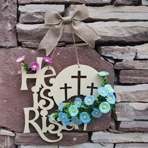 Easter He is Risen Door Sign, Wreaths for Front Door Decorations, Religious Hanger Spring Hanging Ornaments for Wall Home Farmhouse Indoor Outdoor in Saudi Arabia