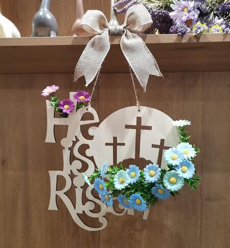 Easter He is Risen Door Sign, Wreaths for Front Door Decorations, Religious Hanger Spring Hanging Ornaments for Wall Home Farmhouse Indoor Outdoor in Saudi Arabia