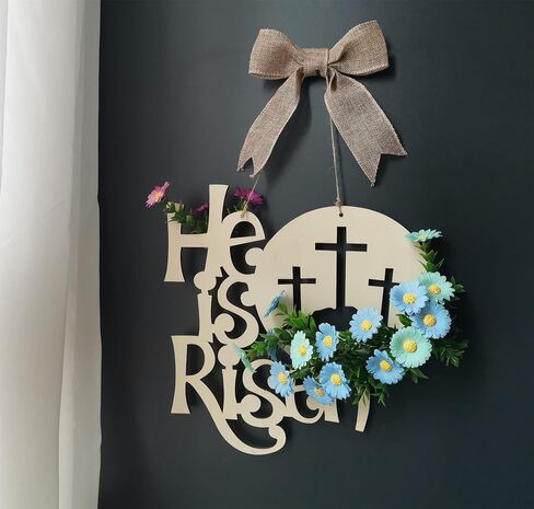 Easter He is Risen Door Sign, Wreaths for Front Door Decorations, Religious Hanger Spring Hanging Ornaments for Wall Home Farmhouse Indoor Outdoor in Saudi Arabia