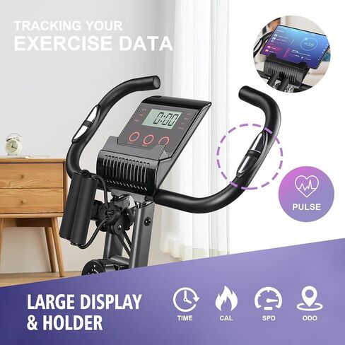 Folding Exercise Bike Portable Upright Adjustable Backrest Cycling Recumbent Stationary Bike Slim Indoor Workout Fitness Cardio Foldable Exercise Bicycle Machine with Pulse Sensor LCD Monitor Arm in Kuwait